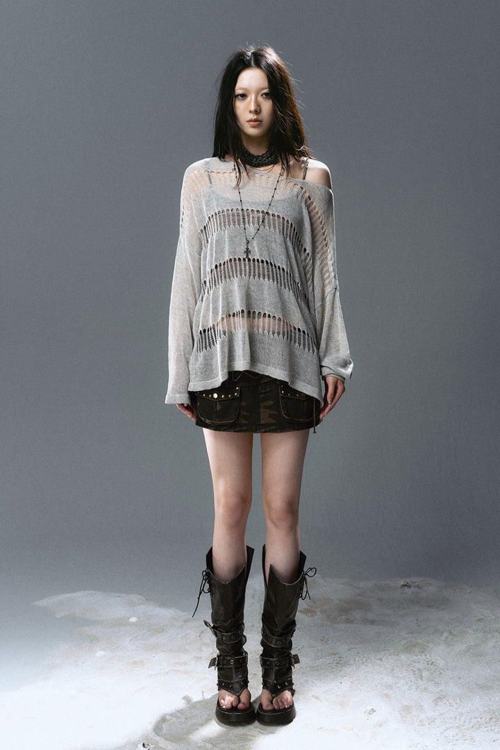 Loose Open-Stitch Knit Pullover