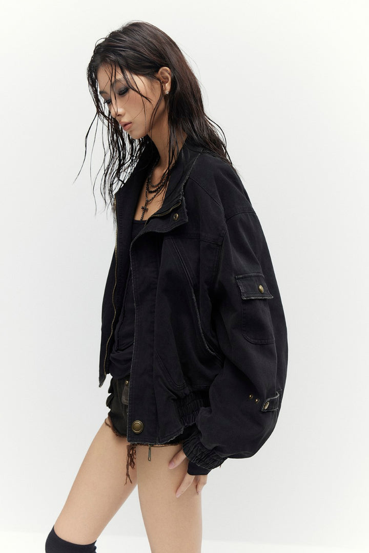 Black Vintage Flight Jacket