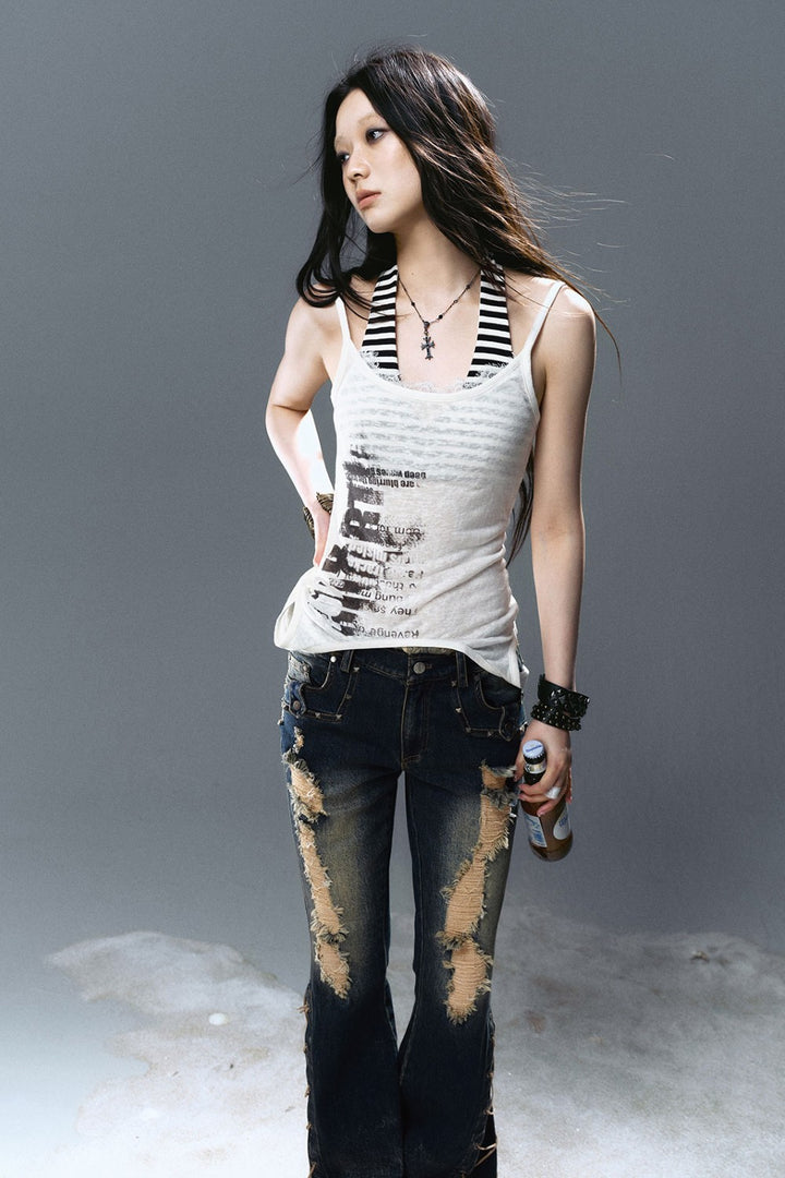 Layered Halter Tie-Back Top