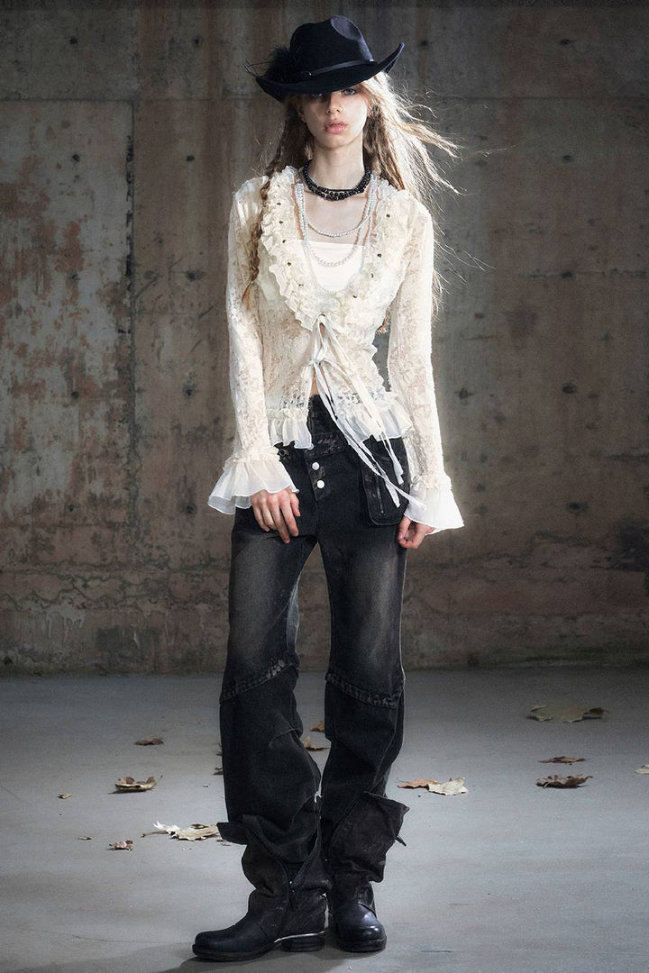 Distressed Straight Panel Pants