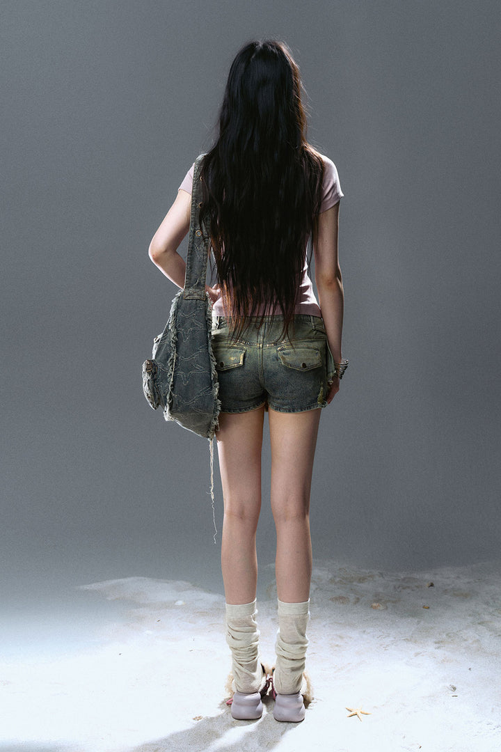 Pleated Wrap Denim Shorts