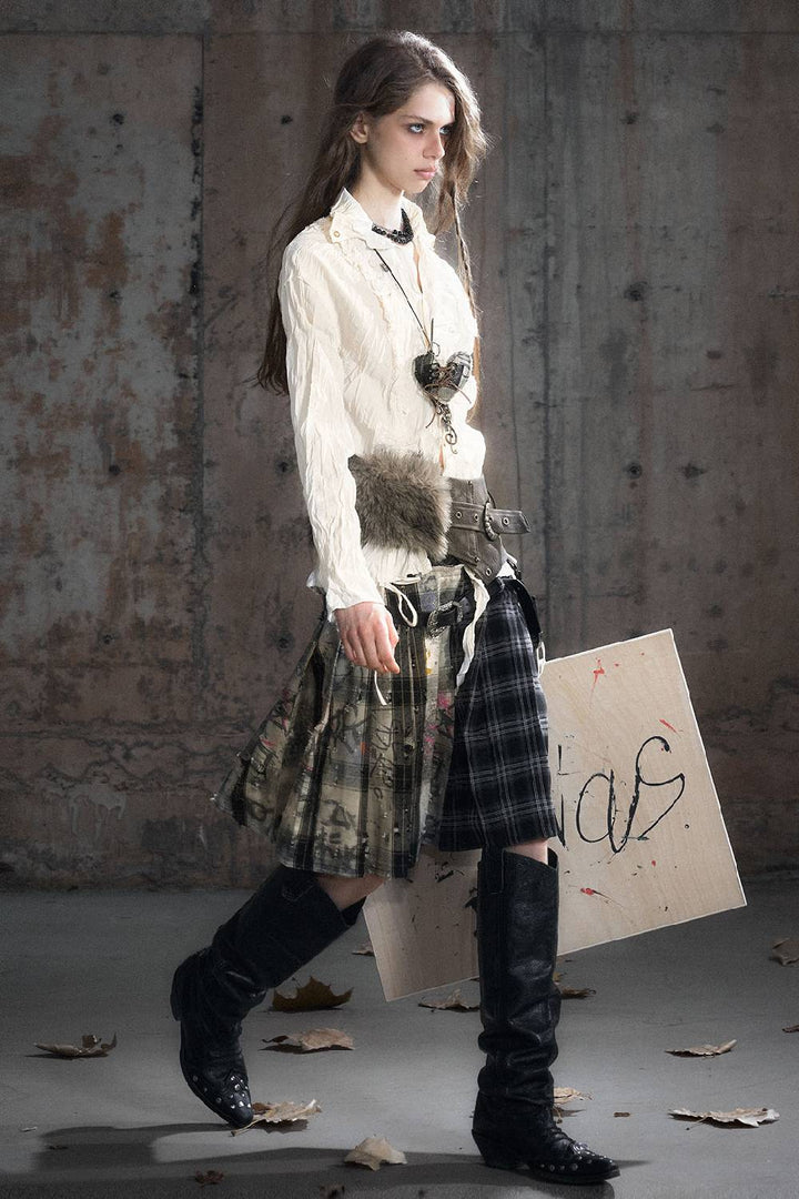 High-Waisted Graffiti Pleated Skirt