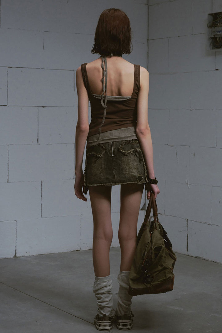 Cross Patch Denim Skirt