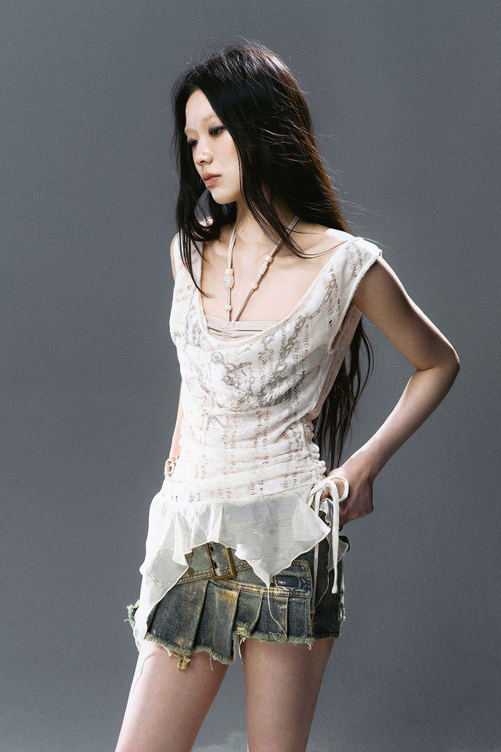 Draped Beaded Halter Top