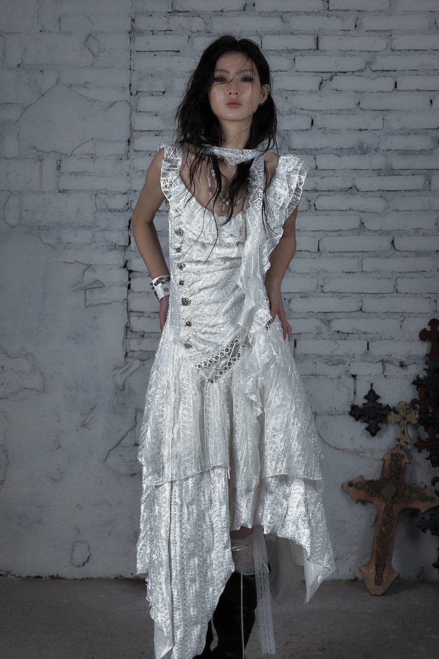 Ruched Lace Layer Dress