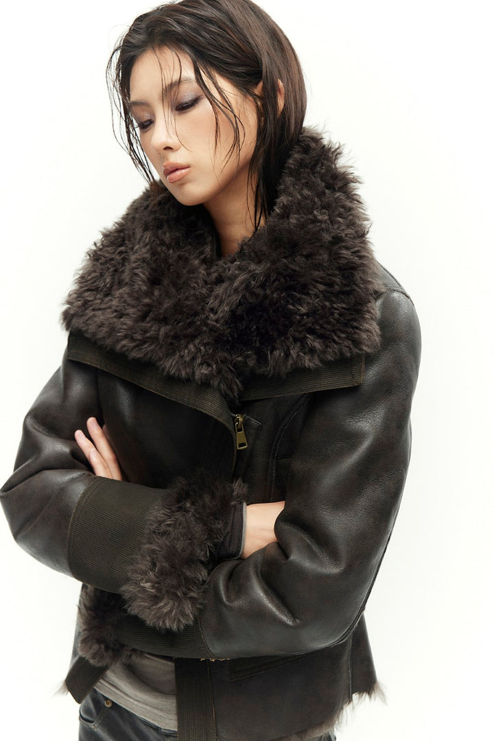 Espresso Leather Shearling Coat