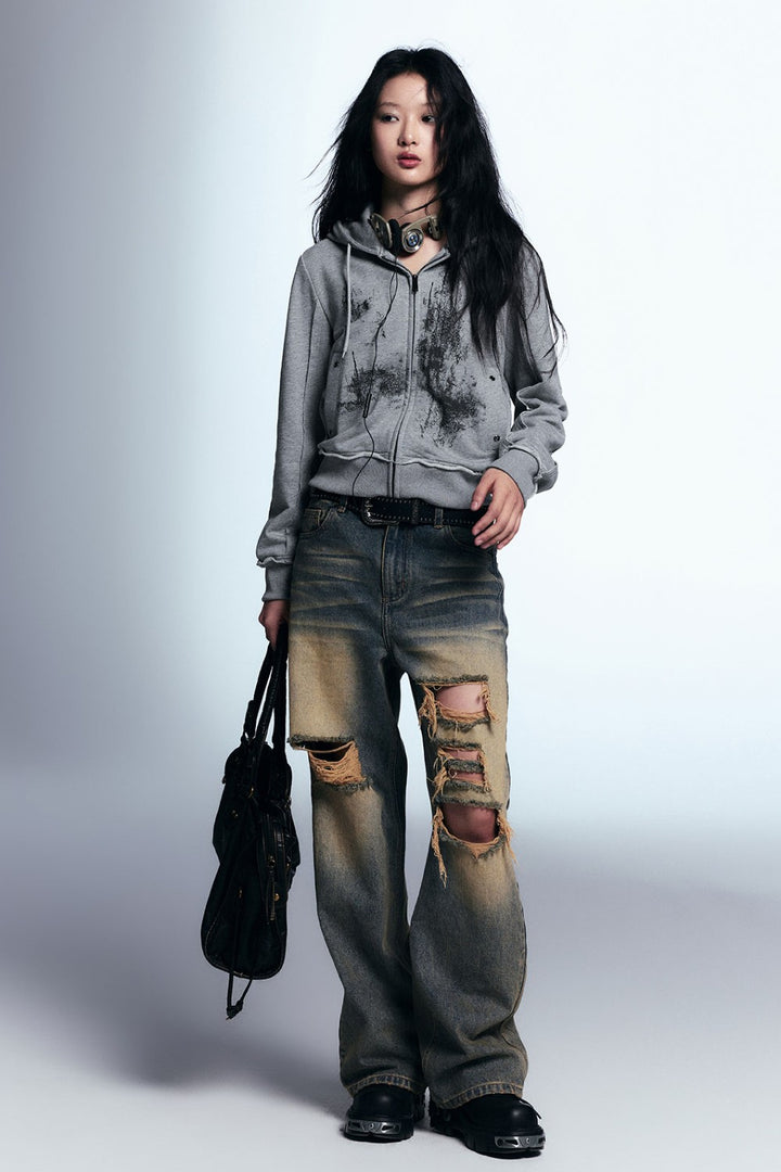 Ripped Wash Denim Jeans