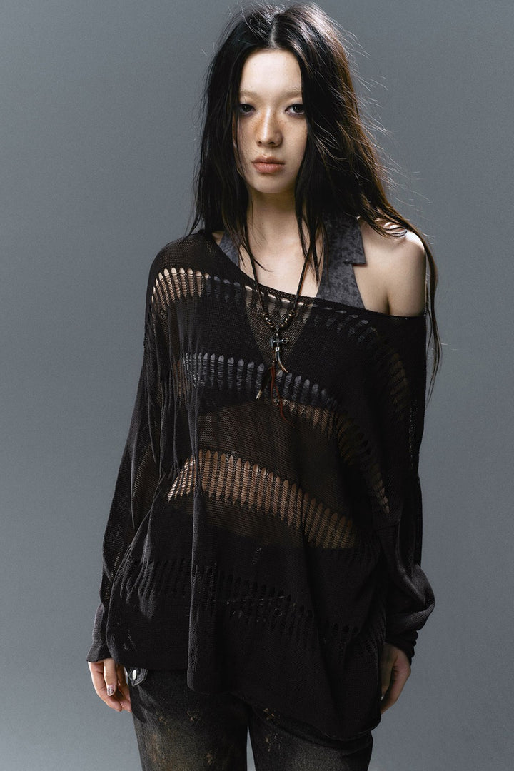 Loose Open-Stitch Knit Pullover