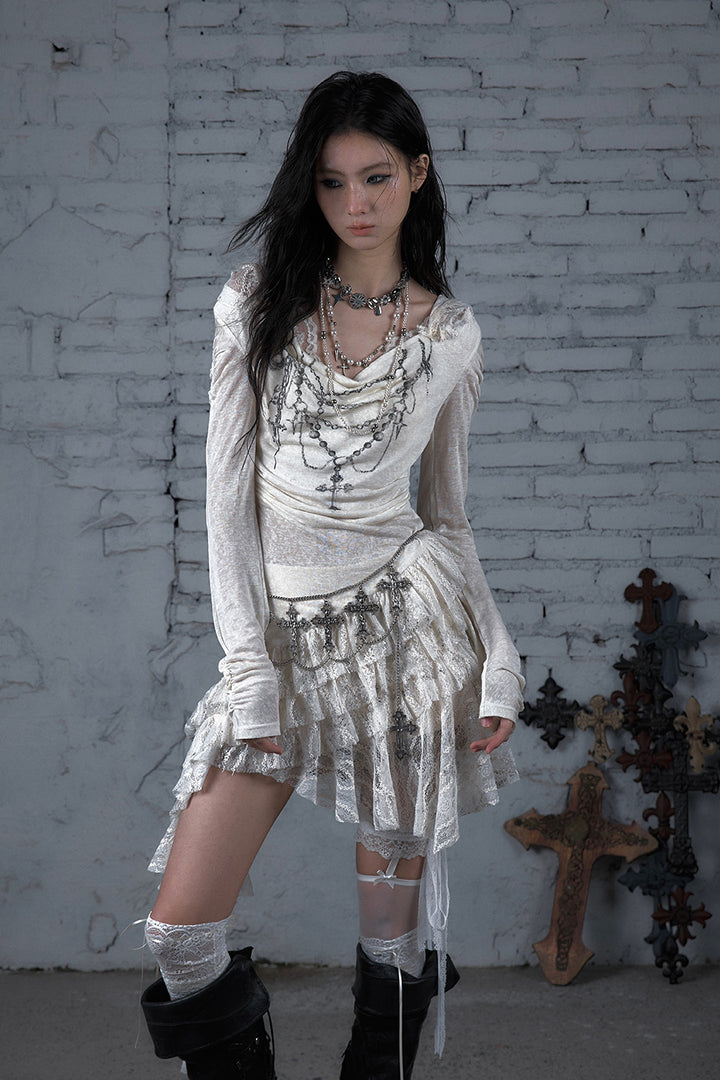 Lace Hooded Chain Dress