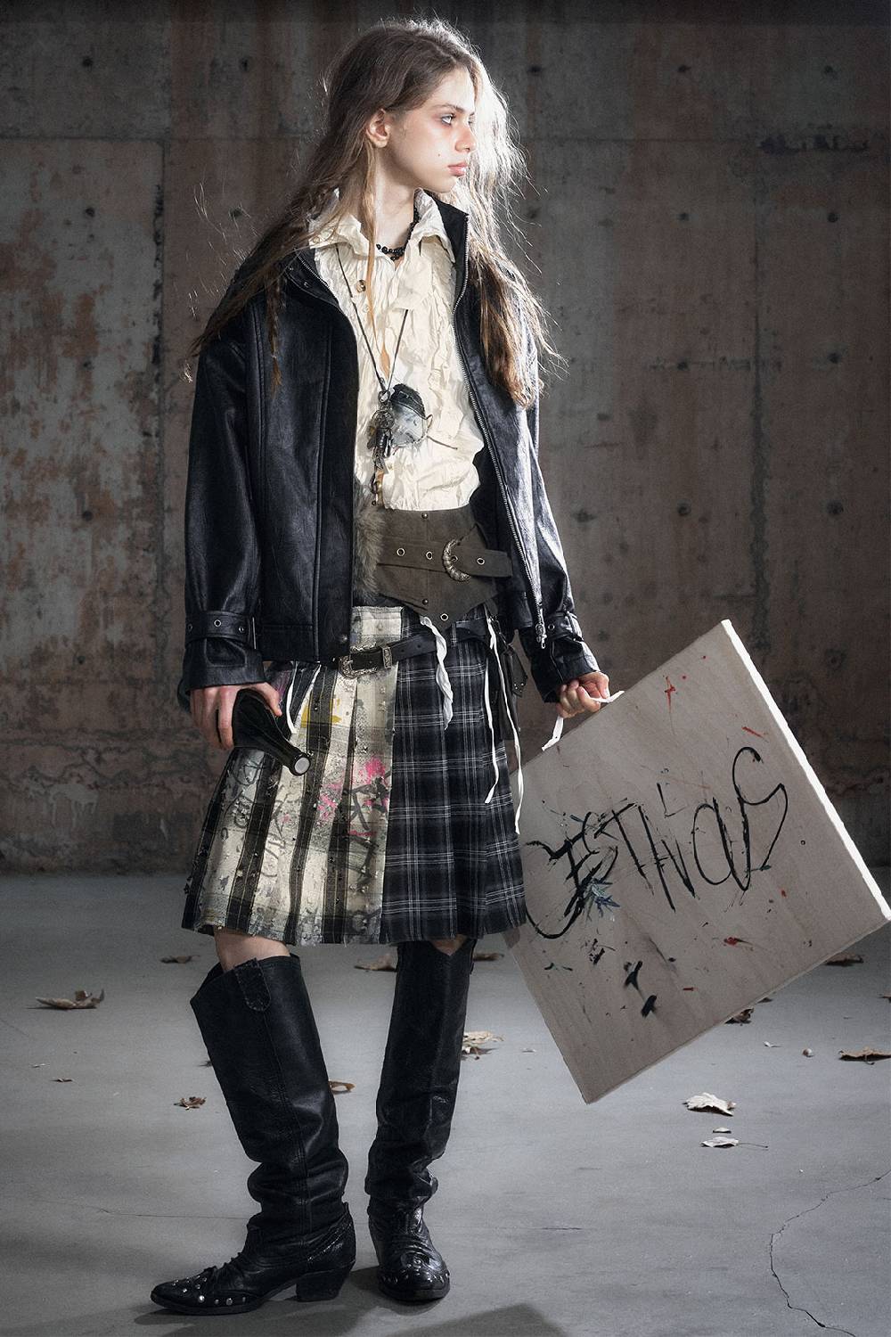 High-Waisted Graffiti Pleated Skirt