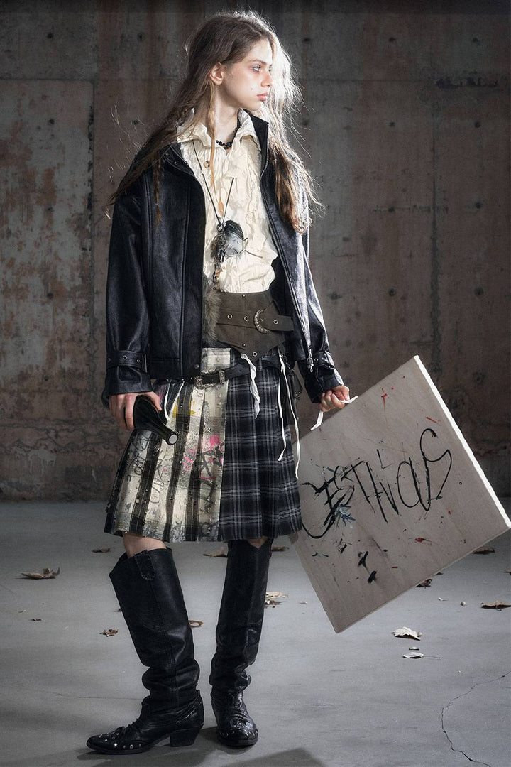 High-Waisted Graffiti Pleated Skirt