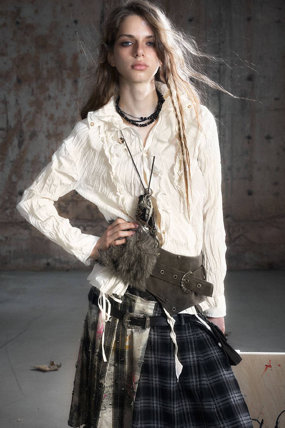 Vintage Check Ruffle Shirt