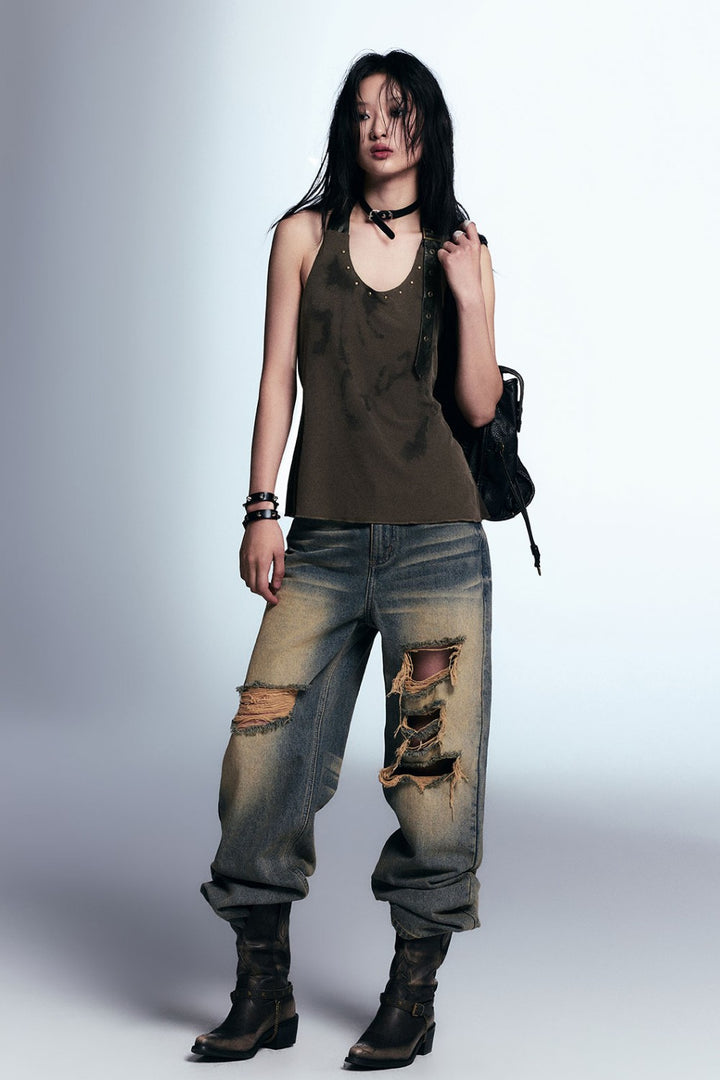 Ripped Wash Denim Jeans