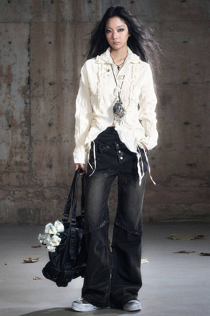 Distressed Straight Panel Pants