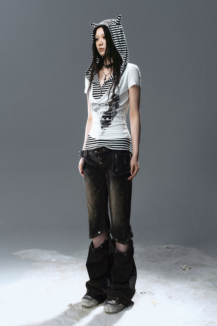 Layered Hooded Cat Shirt