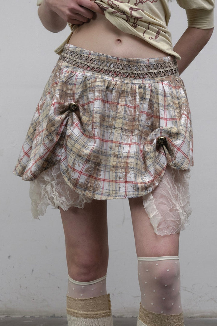 Plaid Lace Trim Skirt