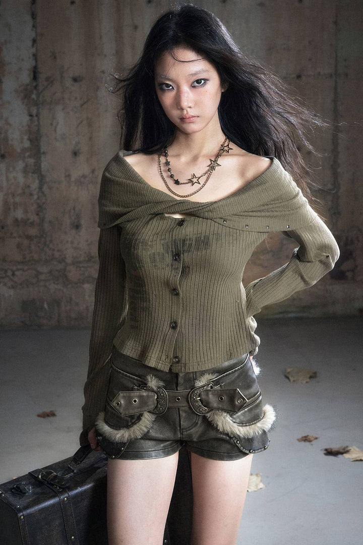 Slouch Neck Knit Cardigan