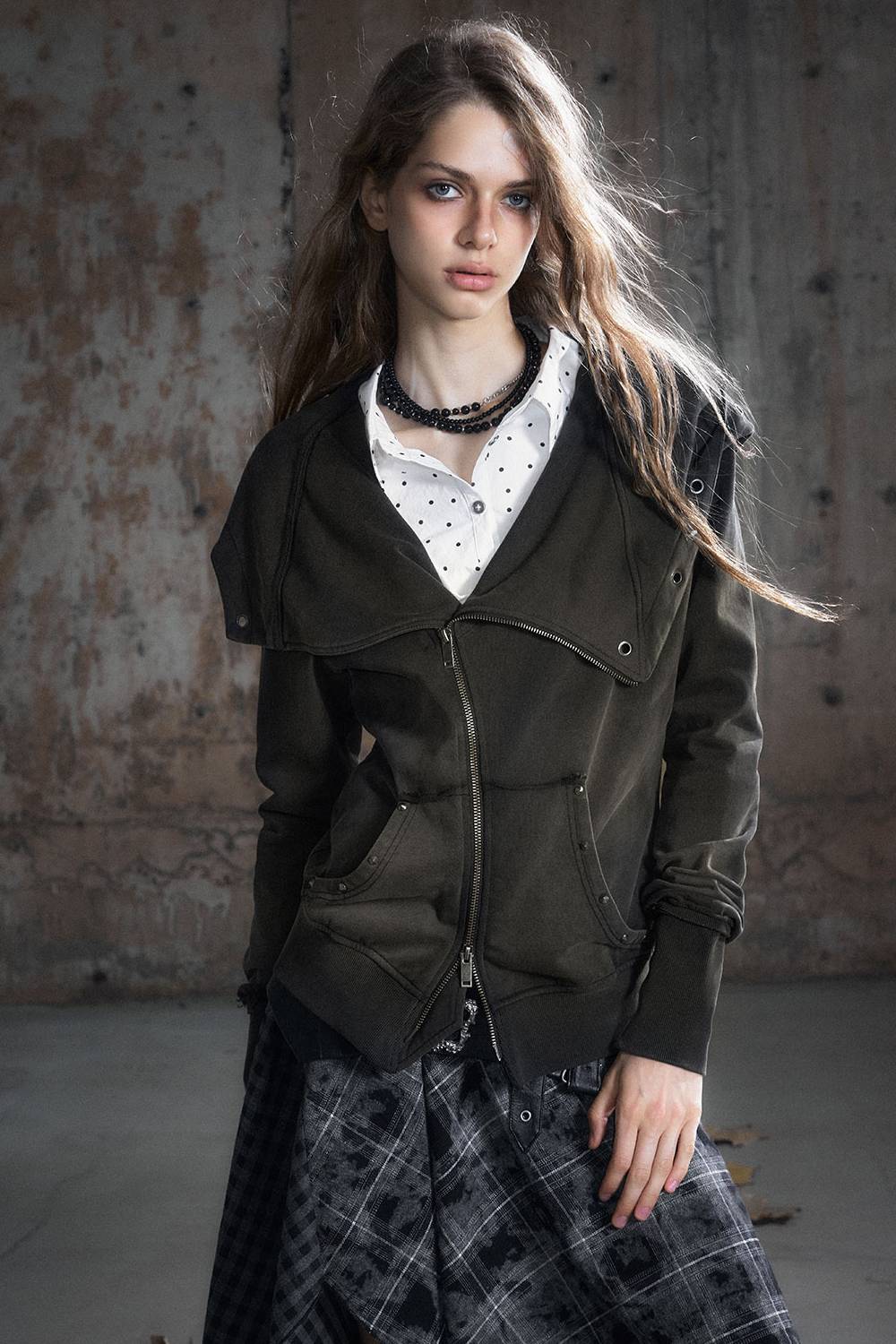 Lapel Collar Zip Jacket