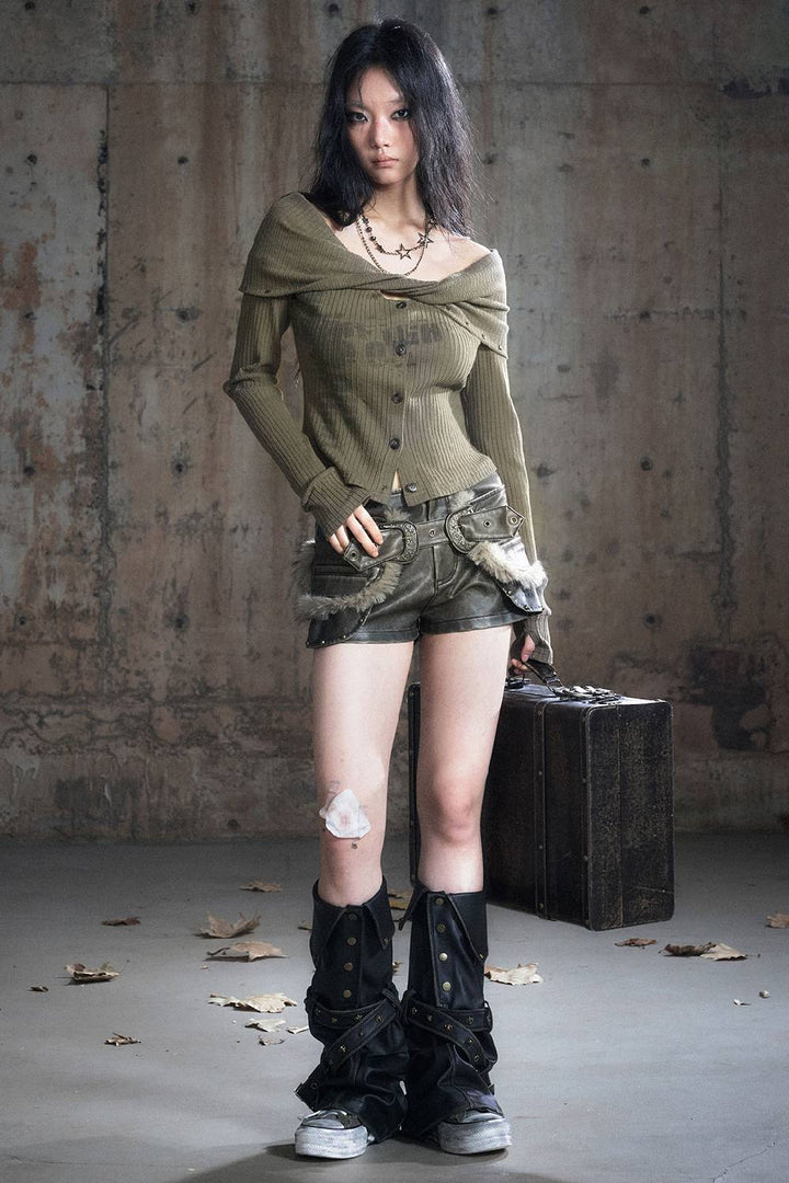 Slouch Neck Knit Cardigan