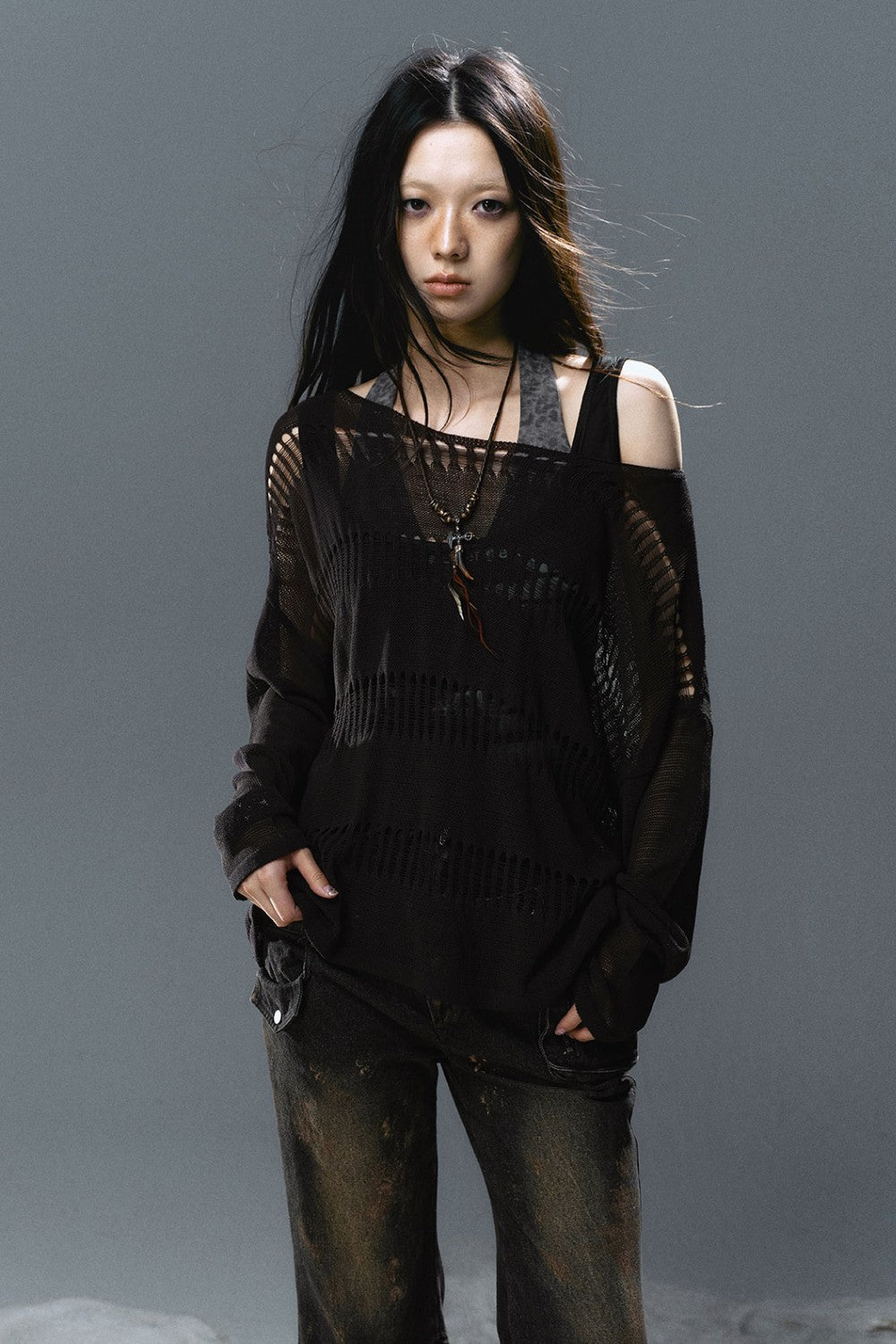 Loose Open-Stitch Knit Pullover