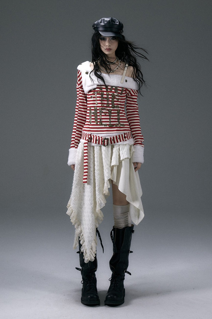 Striped Knit Off-Shoulder Shirt