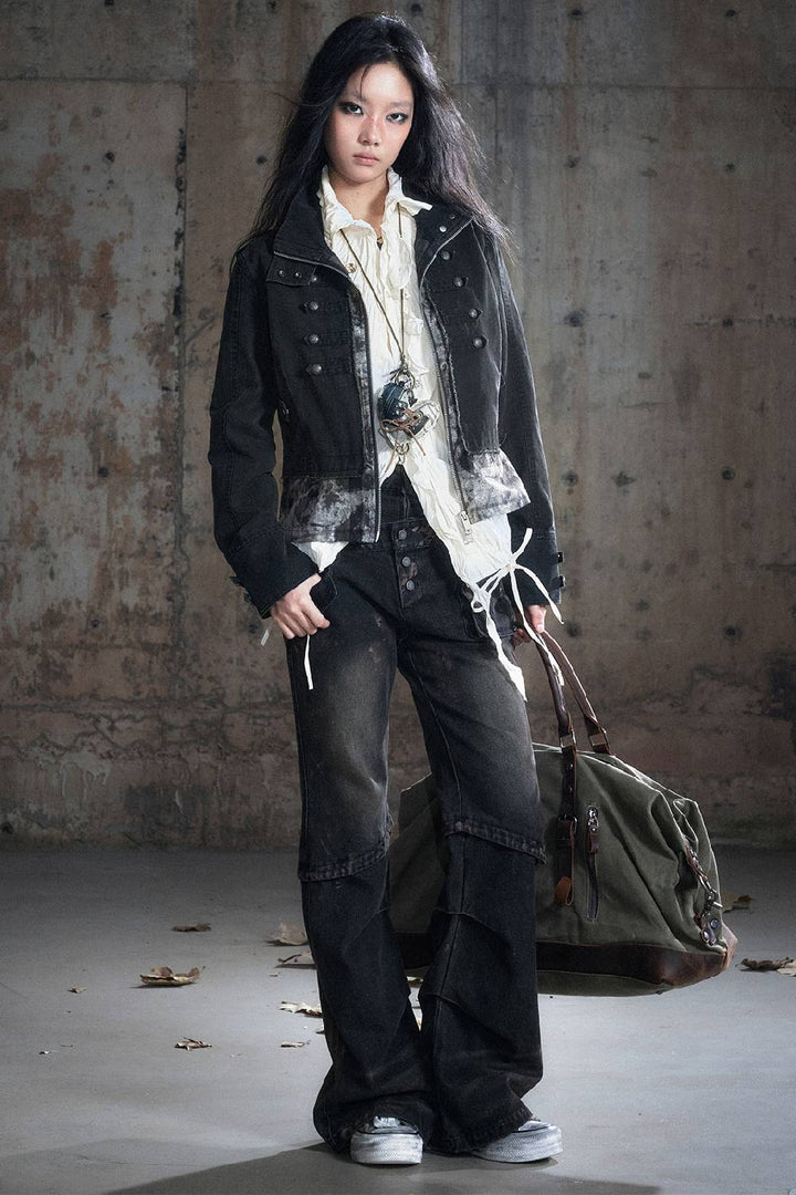 Distressed Straight Panel Pants