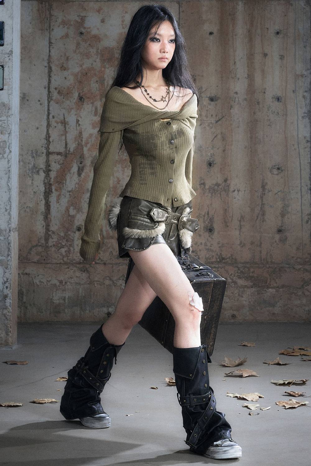 Slouch Neck Knit Cardigan