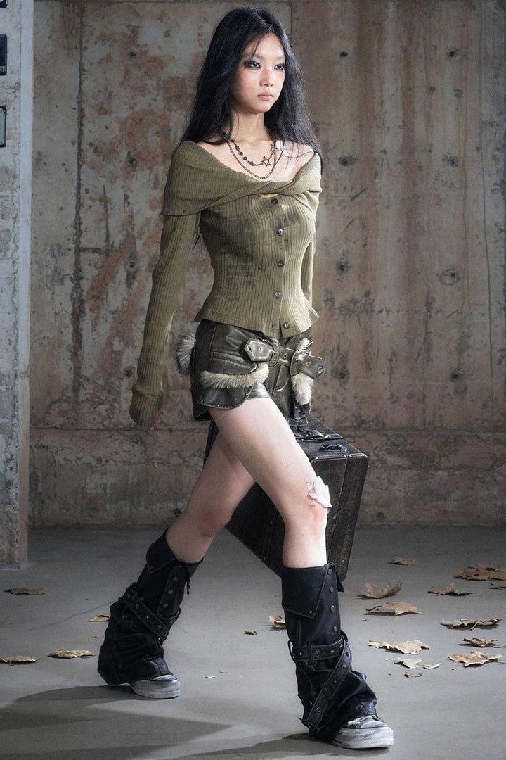 Slouch Neck Knit Cardigan