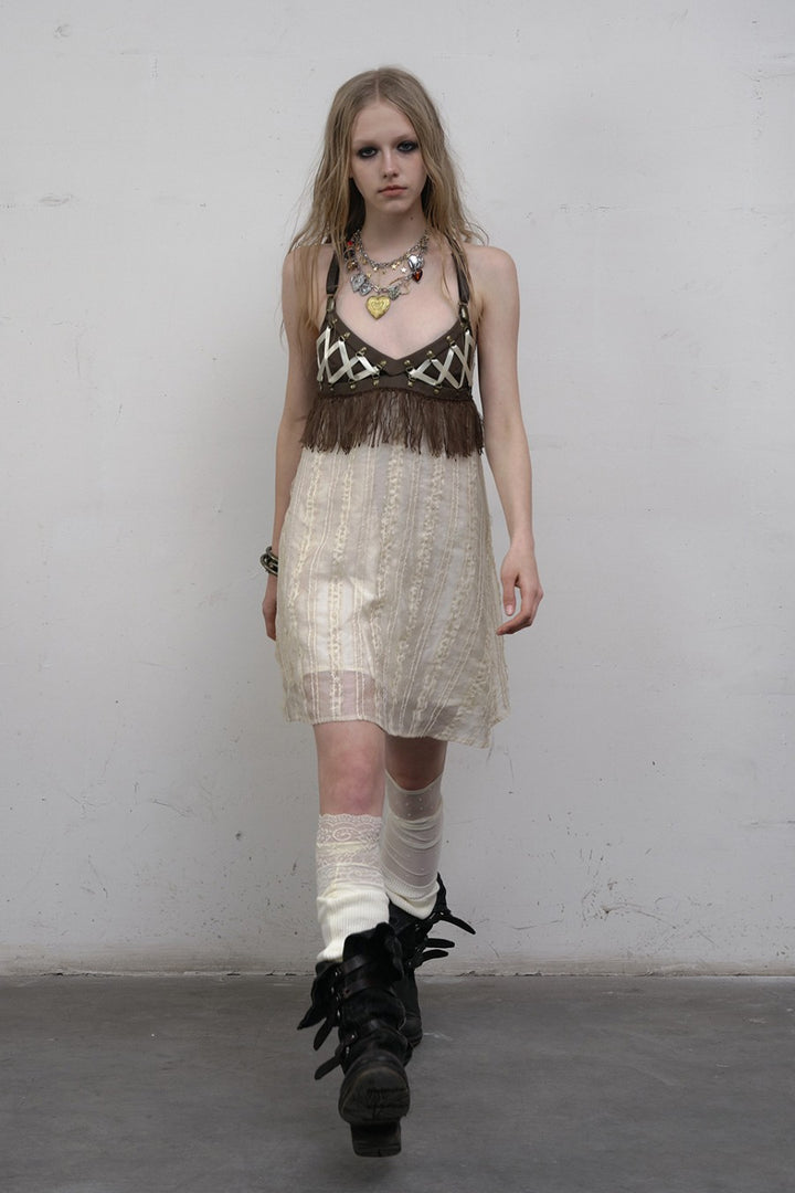 Leather Crossback Lace Dress