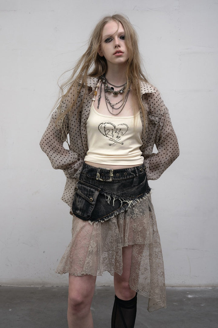 Denim Lace Panel Skirt