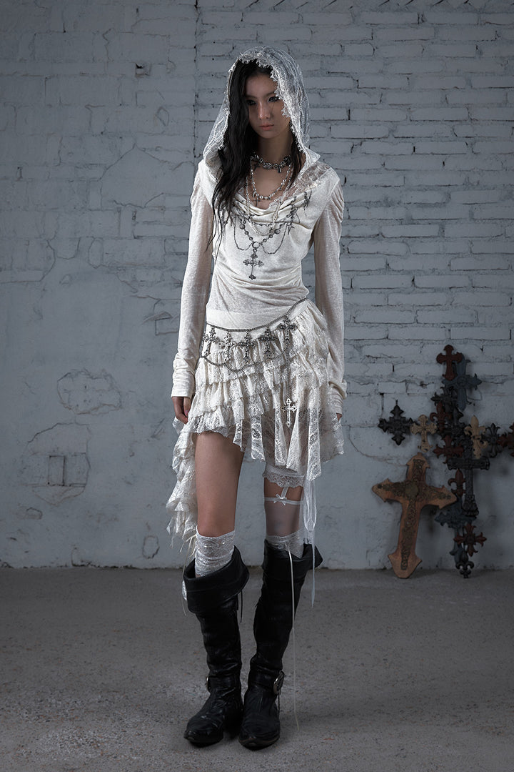 Lace Hooded Chain Dress