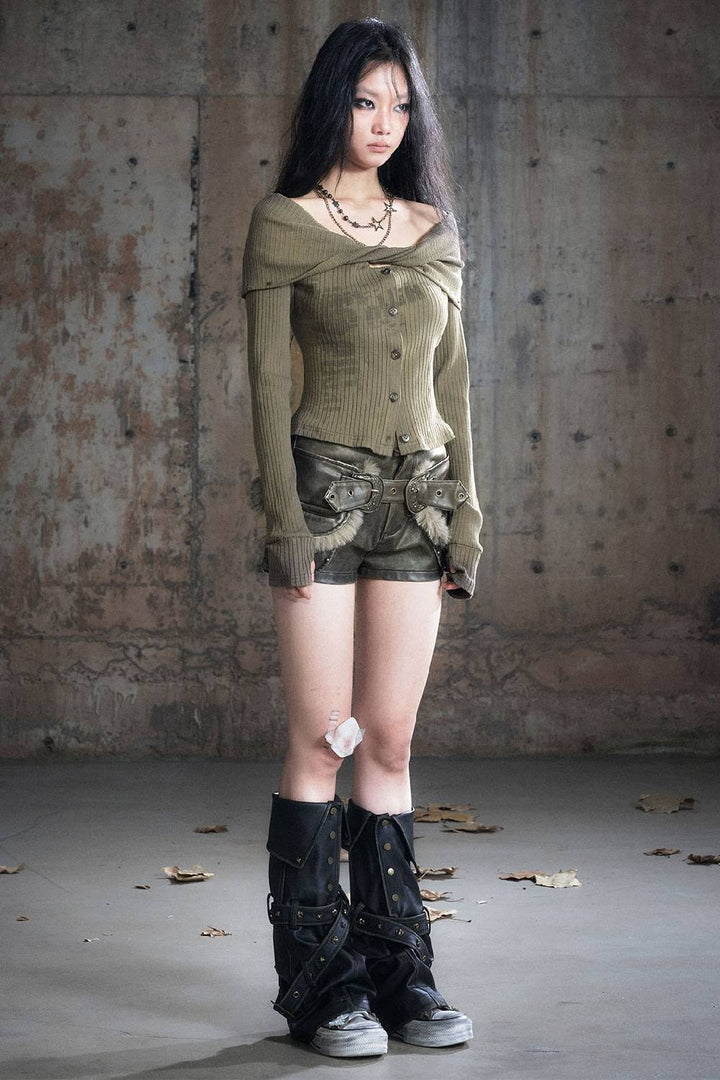 Slouch Neck Knit Cardigan