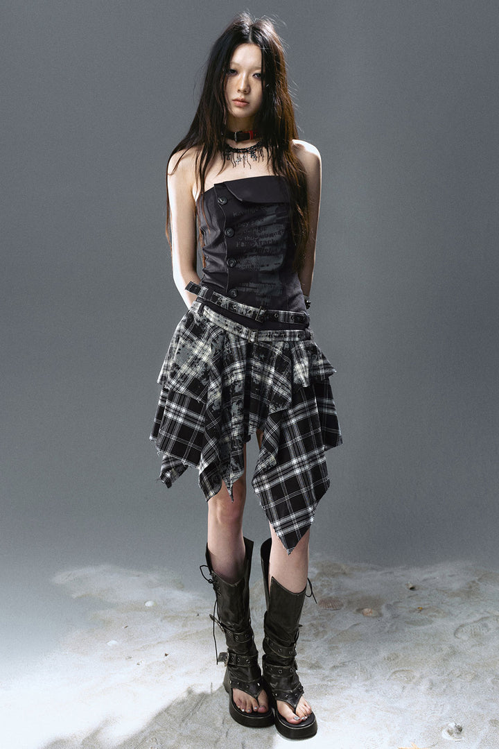 Strapless Graffiti Plaid Dress