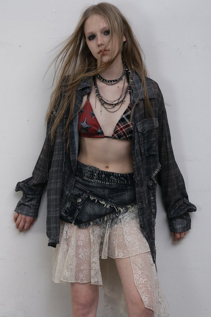 Sheer Plaid Blouse
