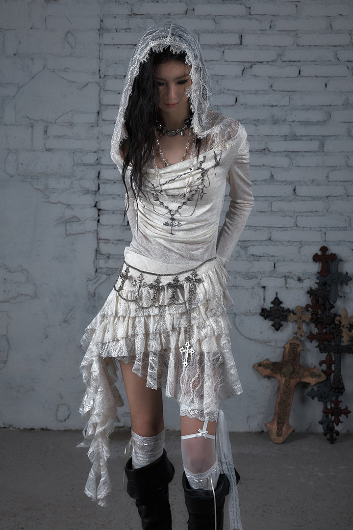 Lace Hooded Chain Dress