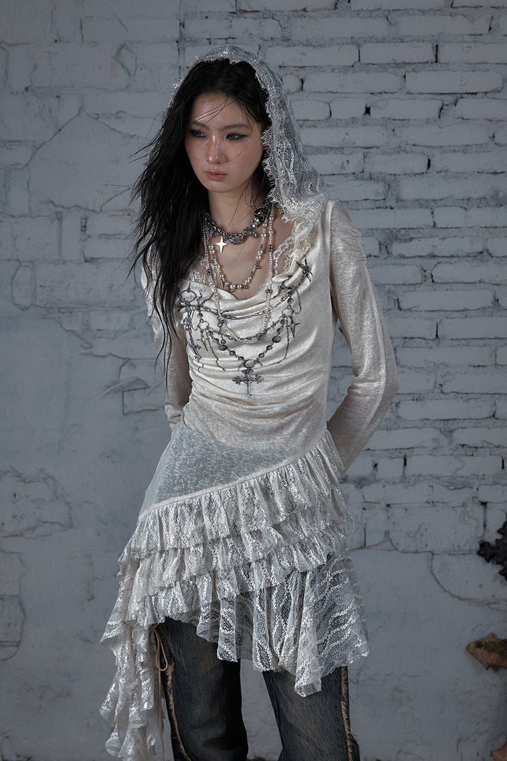 Lace Hooded Chain Dress