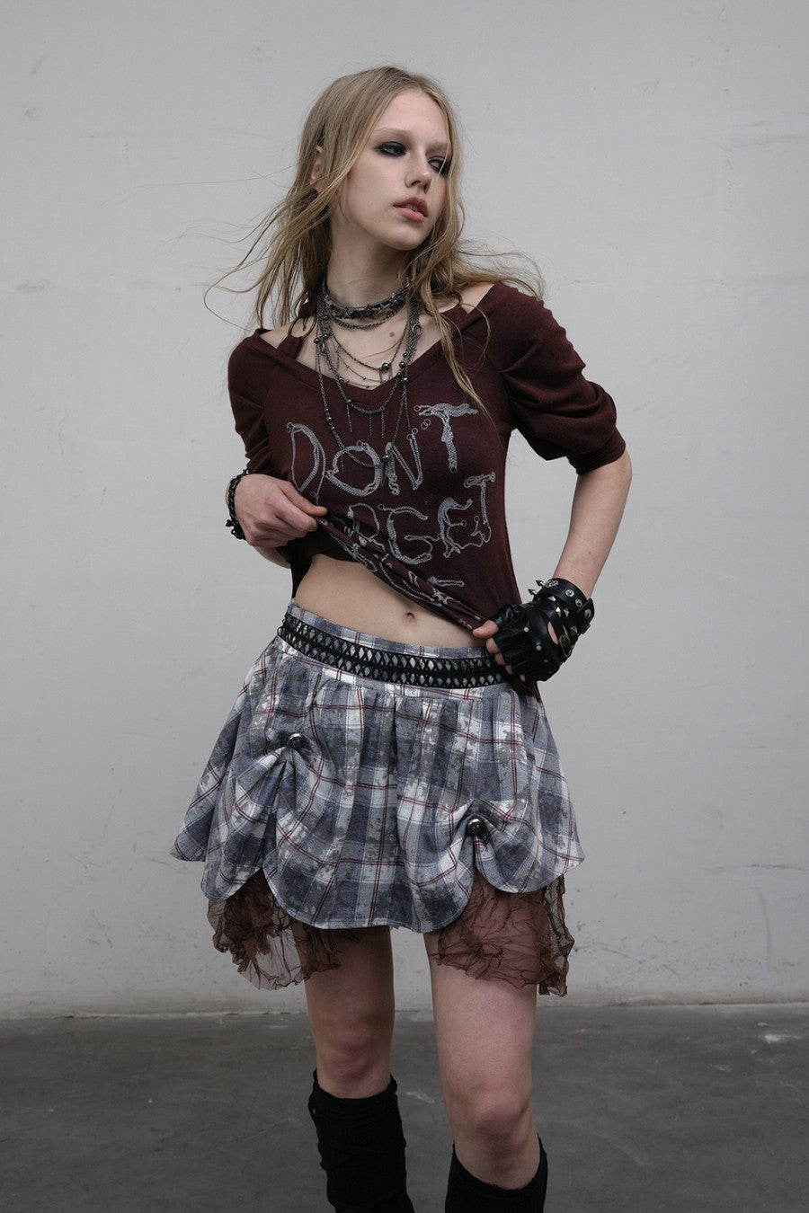 Plaid Lace Trim Skirt