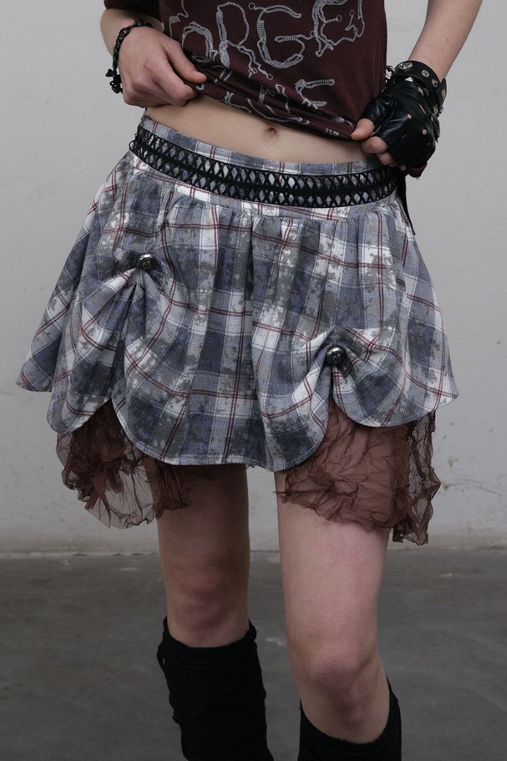 Plaid Lace Trim Skirt