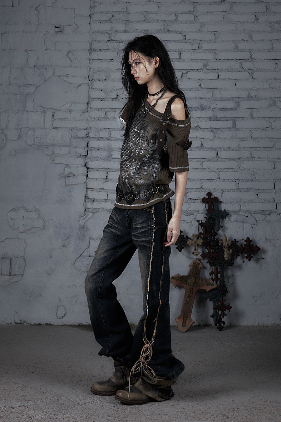 Olive Off-Shoulder T-Shirt