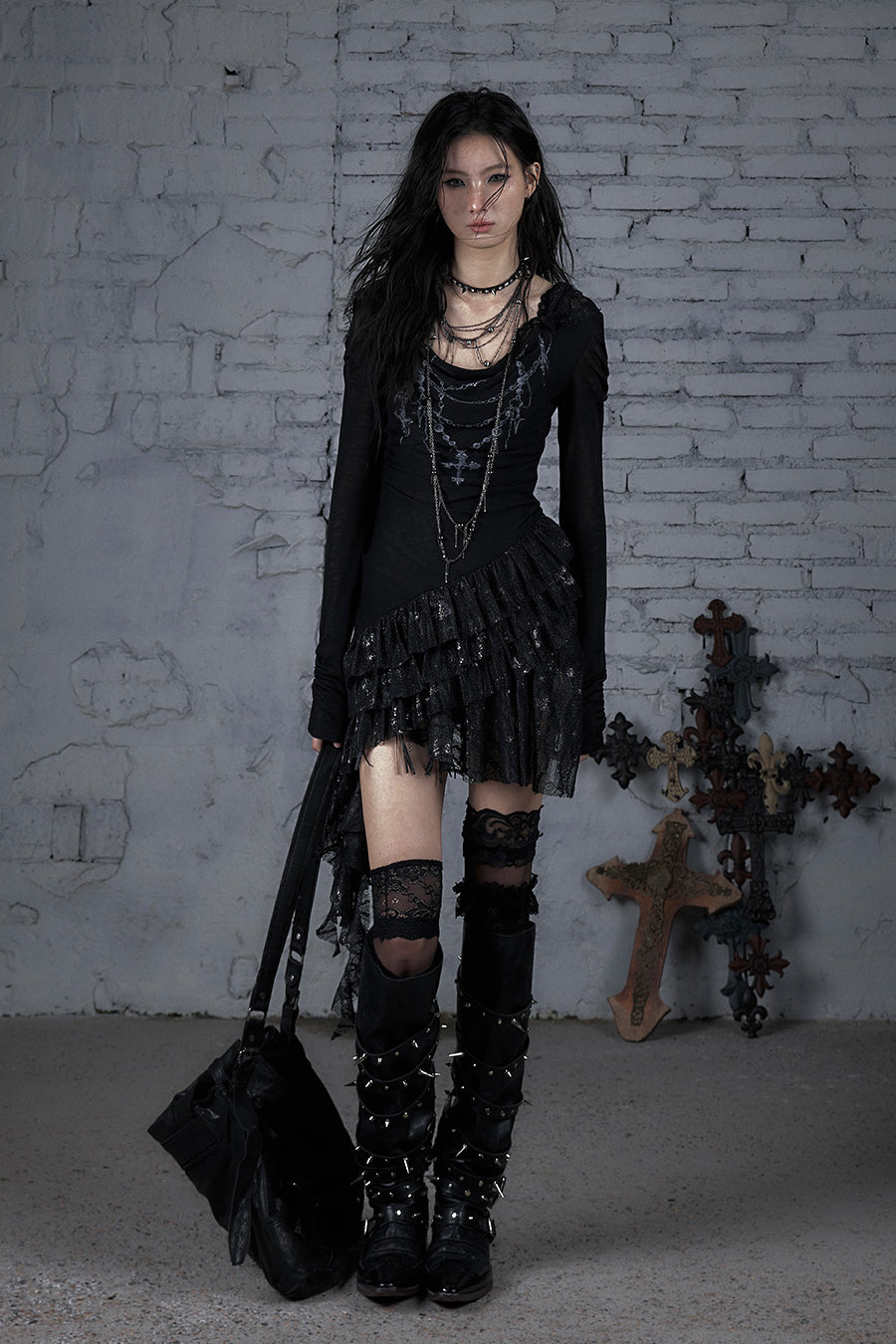 Lace Hooded Chain Dress