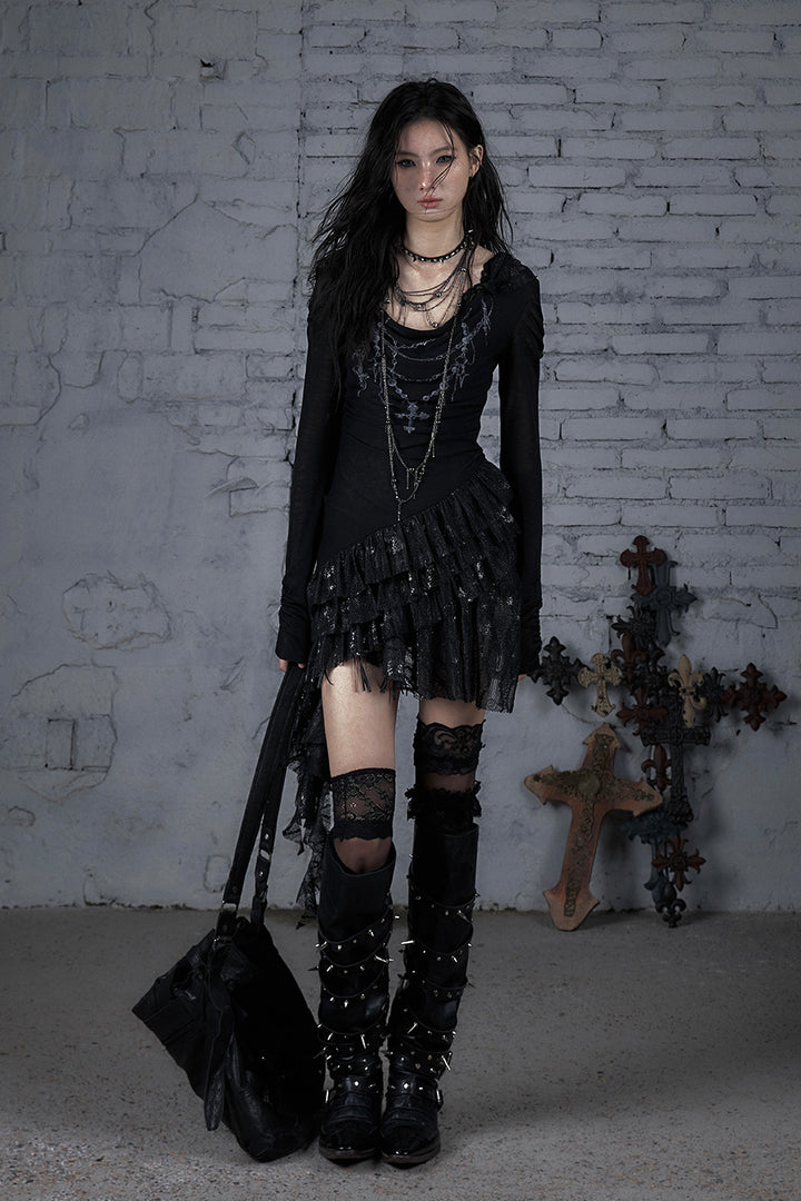 Lace Hooded Chain Dress