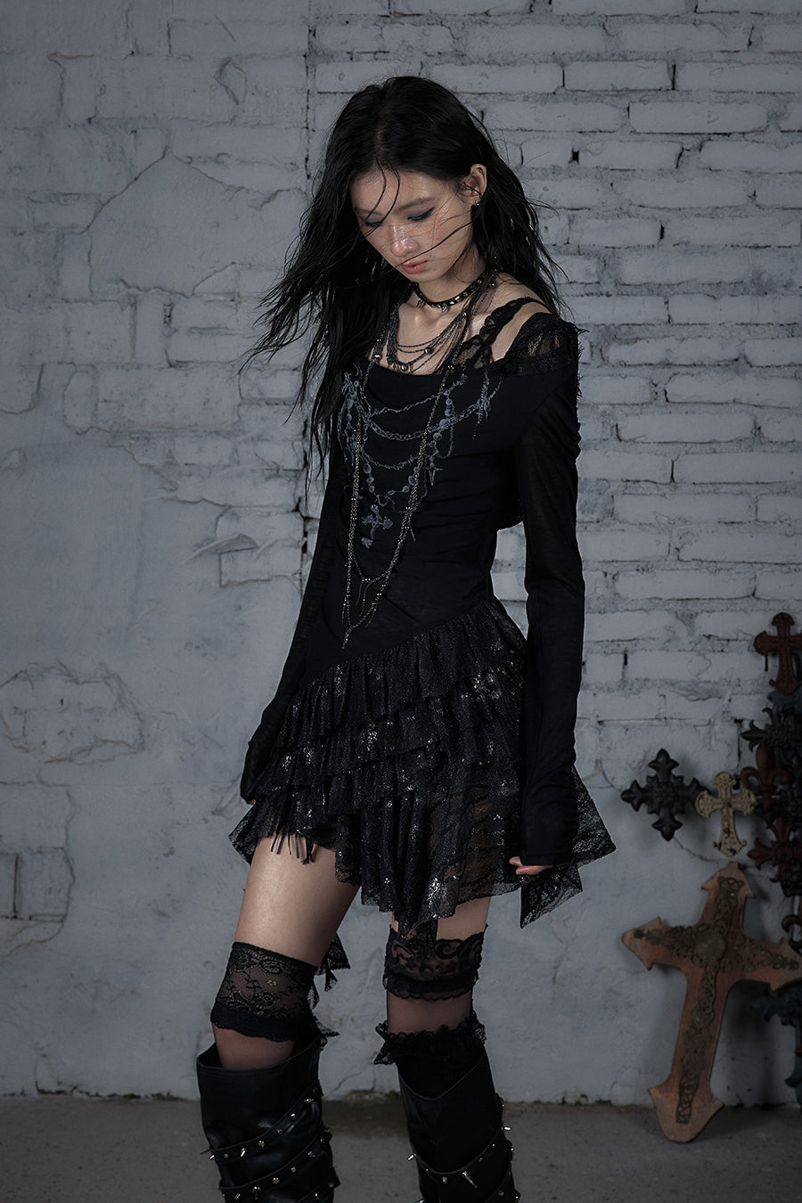 Lace Hooded Chain Dress