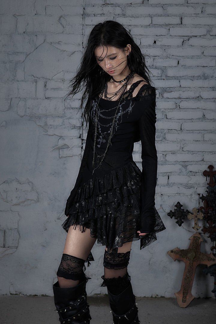 Lace Hooded Chain Dress