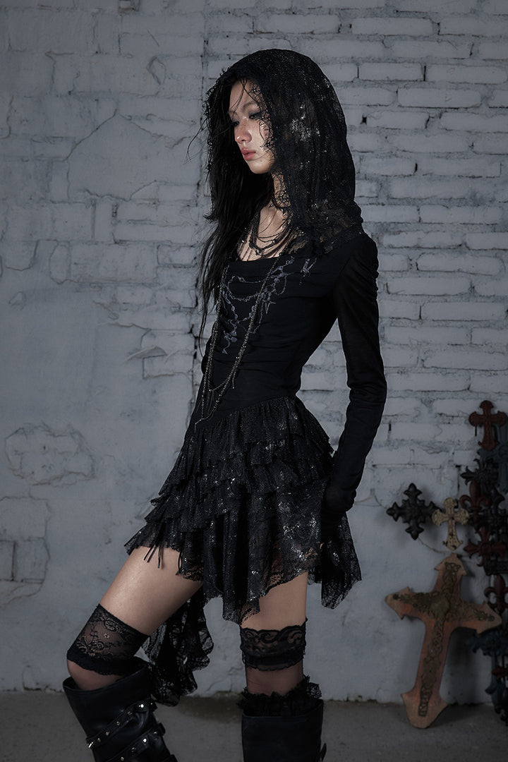 Lace Hooded Chain Dress