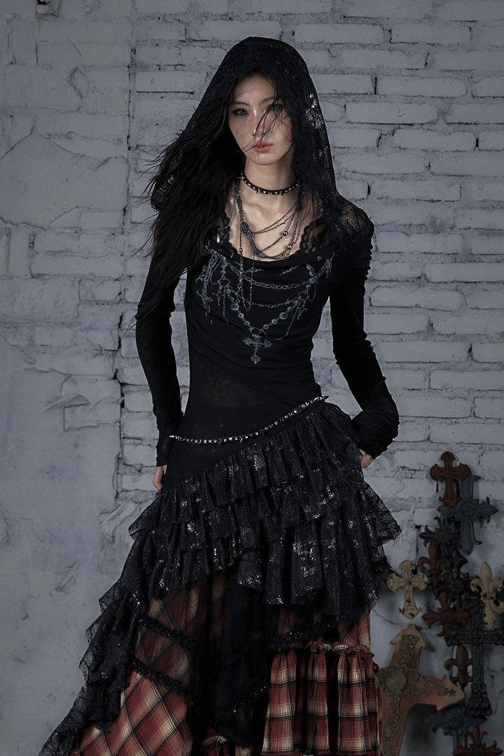 Lace Hooded Chain Dress