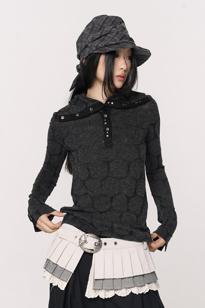 Textured Henley Knit Pullover