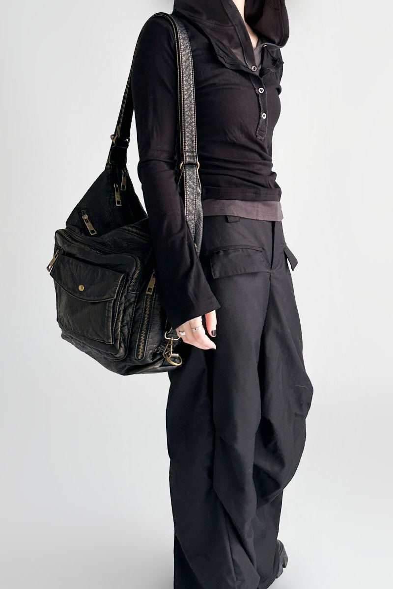 Multi-Zip Slouchy Shoulder Bag