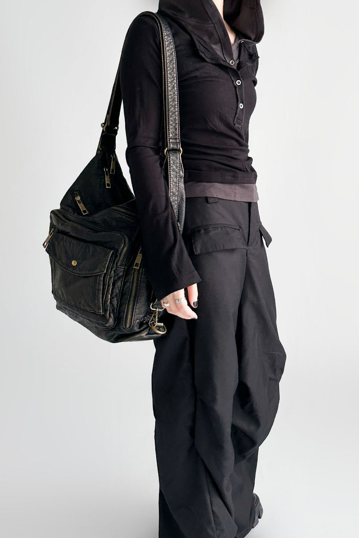 Multi-Zip Slouchy Shoulder Bag