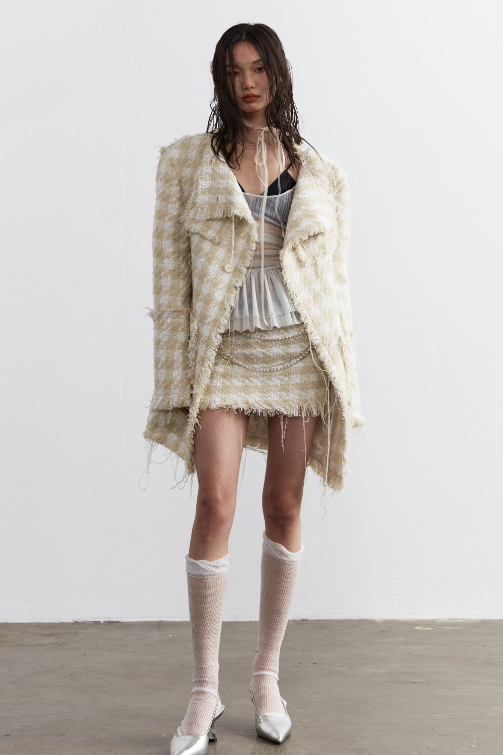 Tweed Pearl Chain Skirt