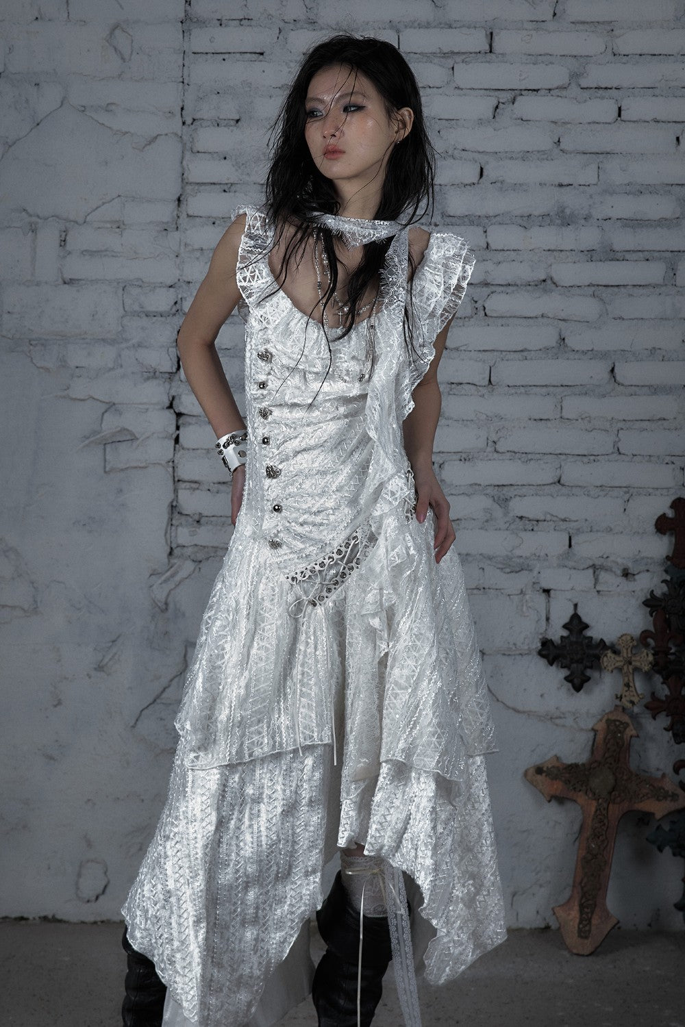 Ruched Lace Layer Dress